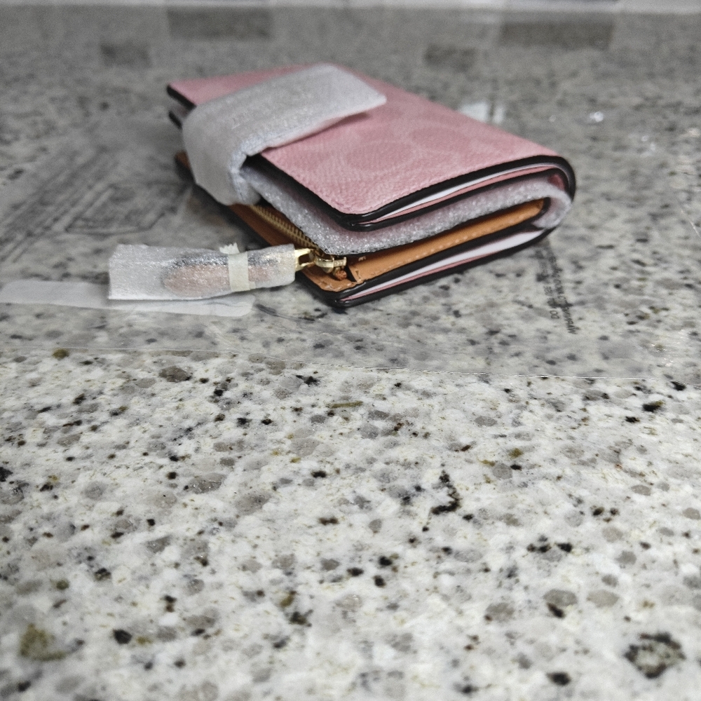 Coach Medium Corner Zip Wallet In Signature Canvas (Powder pink) - Picture 7 of 10
